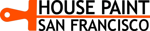 Logo featuring an orange paintbrush with the words "House Paint San Francisco" in black uppercase letters.